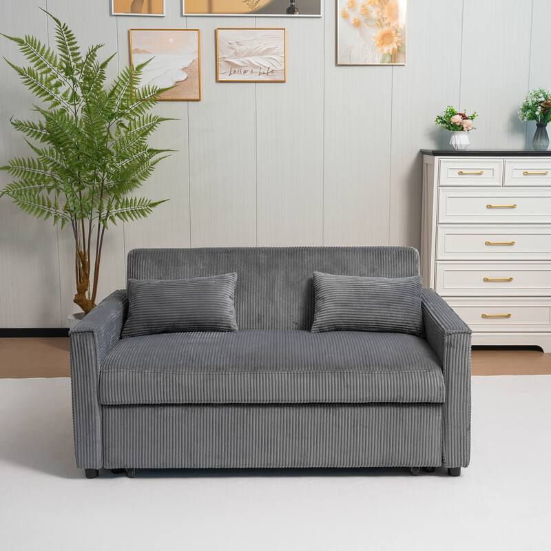 69" Corduroy Sleeper Sofa with Adjustable Backrest & Storage Pocket