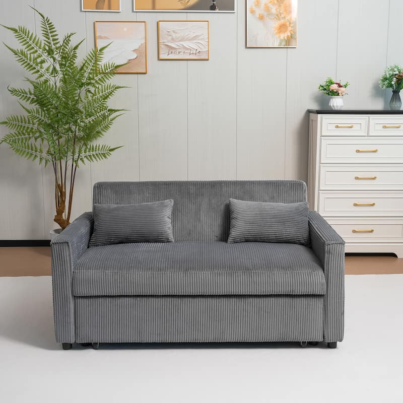 Velvet Sleeper Sofa with Adjustable Backrest, Pull-Out Loveseat Sofa Bed Couch with Storage & Lumbar Pillows