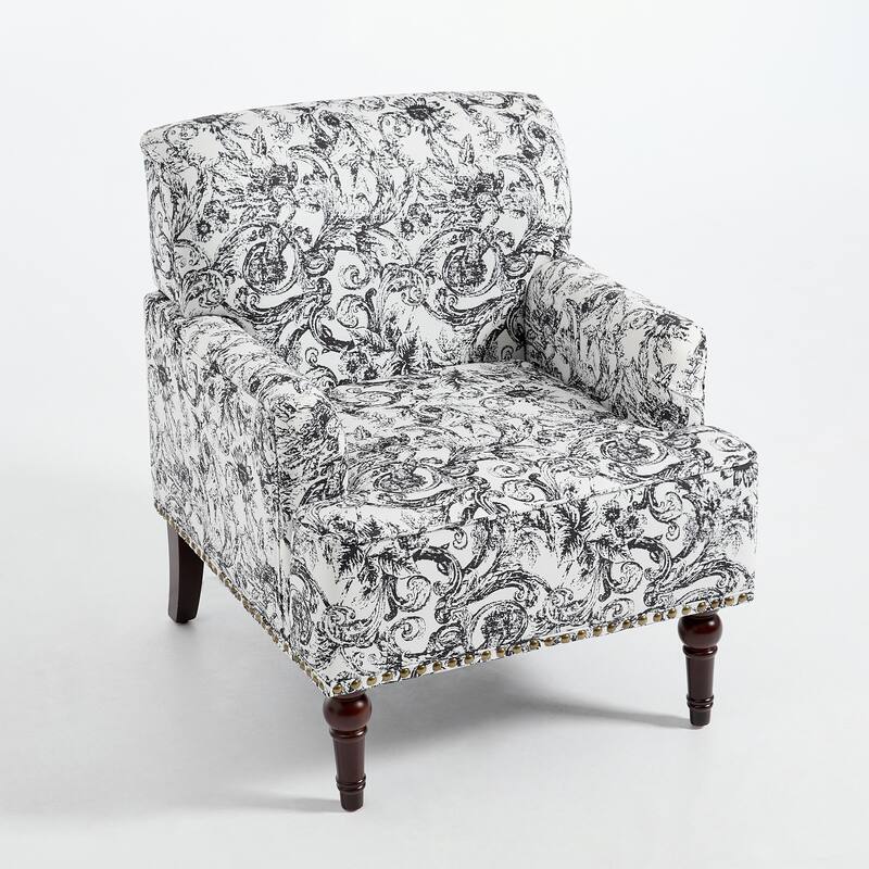 Linen Accent Chairs Nailhead Trim Armchairs with Wooden Legs
