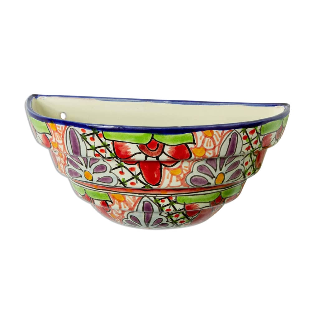 NOVICA Handmade Colorful Garden Ceramic Wall Planter