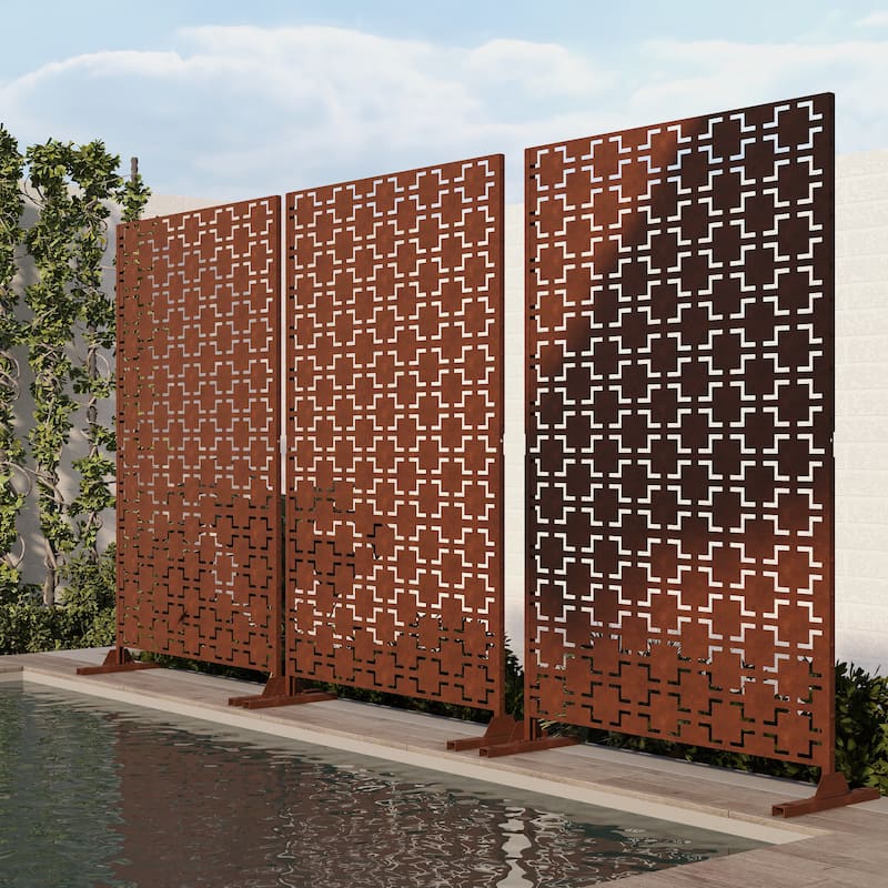 Outdoor Privacy Screen with Stand for Patio Garden Metal Fence