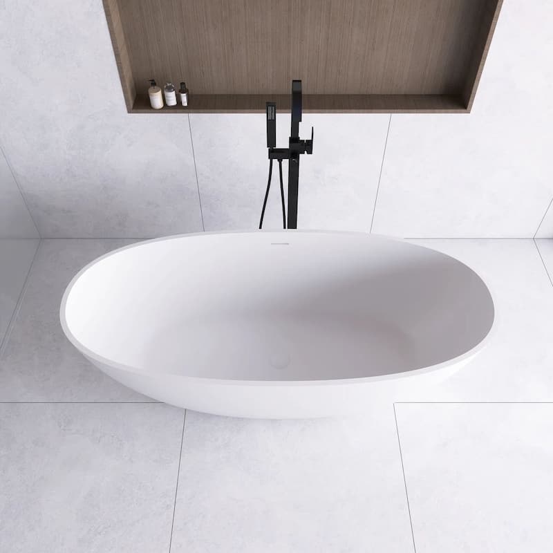 65" x 30" Solid Surface Freestanding Bathtub in Matte White - 65" x 30"