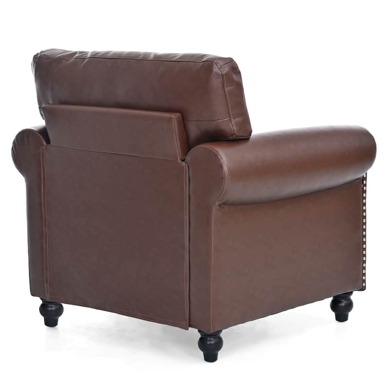 Brown PU 37.4" Accent Chair with Nailheads
