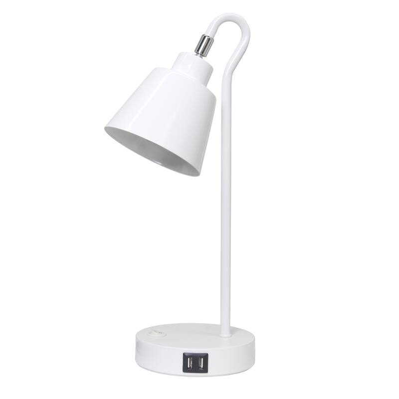 Modern Metal Desk Lamp with Dual USB Charging Ports Adjustable Arm Multiple Colors - 7.28” x 5.60” x 16” - White
