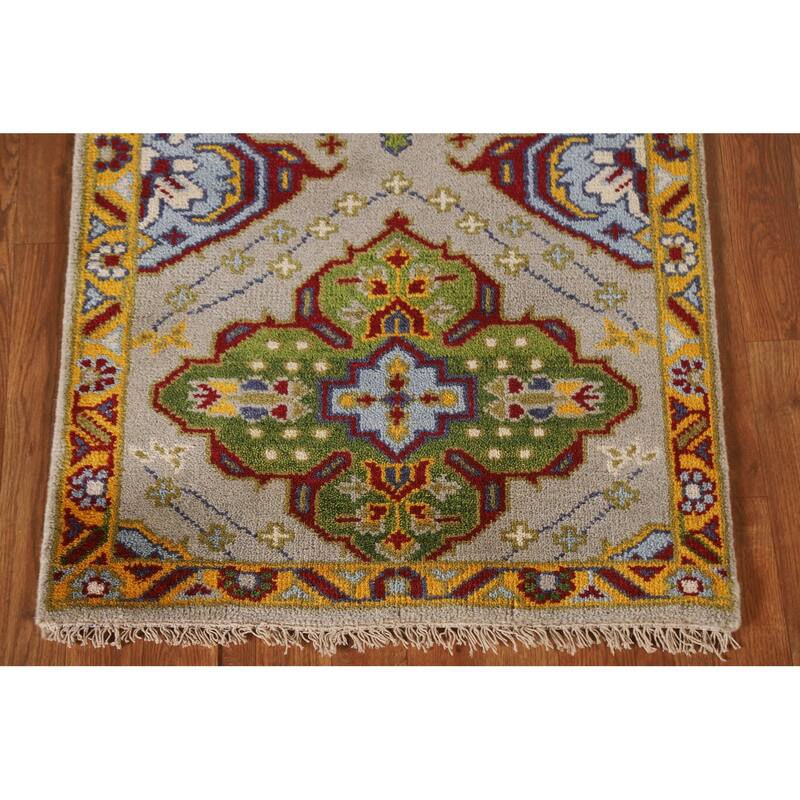Geometric Kazak Indian Rug Handmade Wool Carpet - 2'7"x 5'11"