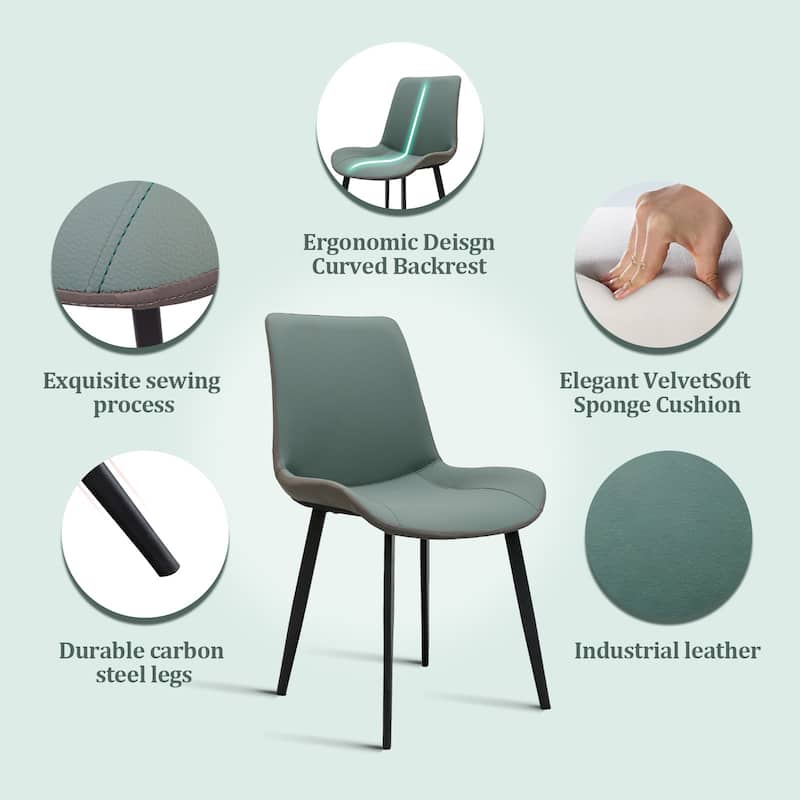 PU Leather Dining Chair with Metal Legs, Modern Upholstered Chair Set of 2 for Kitchen, Restaurant, Living, Meeting Room