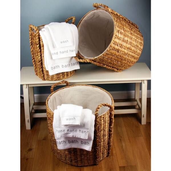 Shop Black Friday Deals On Water Hyacinth Laundry Baskets W Liners Set Of Three Overstock 31839128
