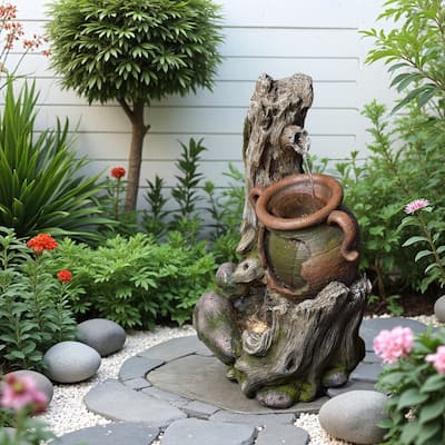 Polyresin Outdoor Fountain – Rainforest Tree Trunk Style with LED & Pump