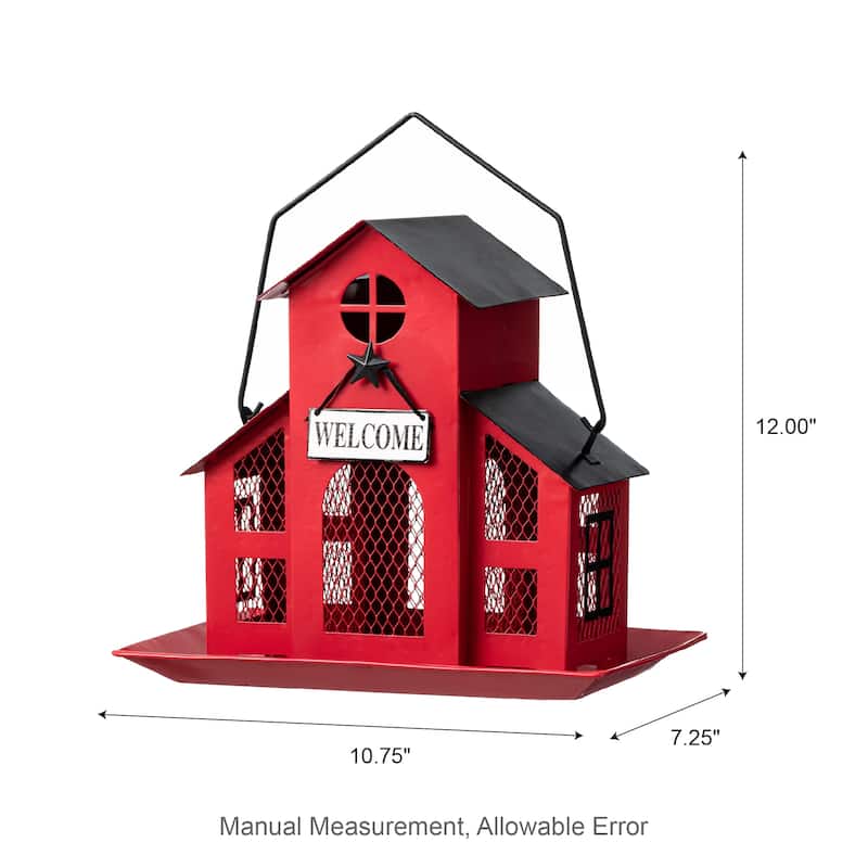 Glitzhome 12"H Metal Red House Hanging Birdfeeder