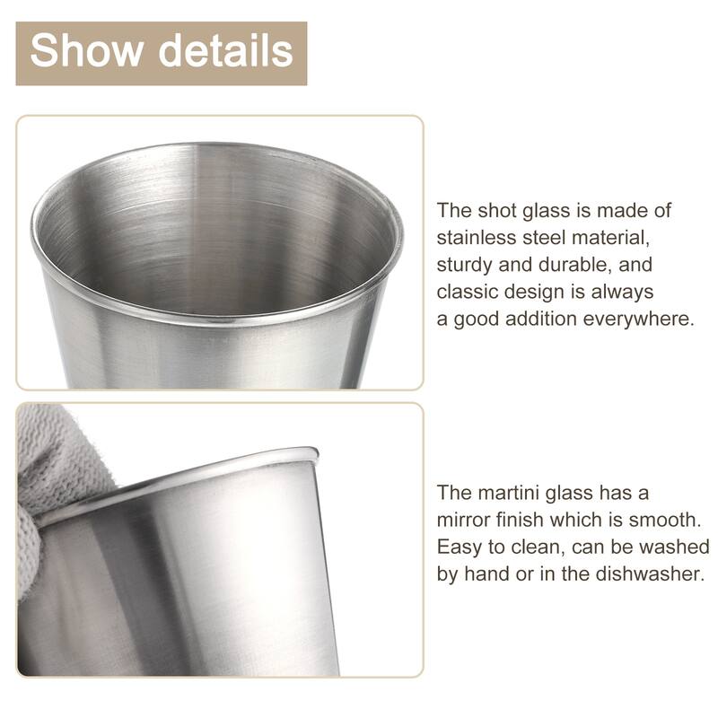 Stainless Steel Shot Glasses, 6pcs 50ml/1.8 OZ Clear for Bar Restaurants Home - Silver