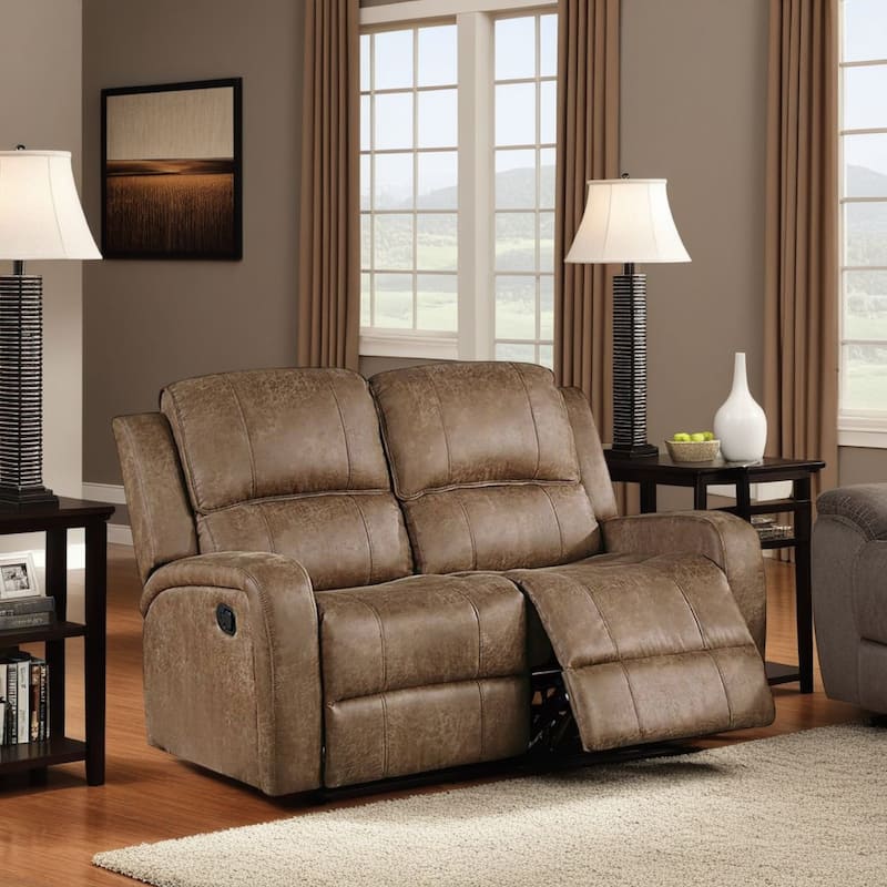 Charles Manual Recliner Loveseat, Chestnut Brown Faux Leather, 55 Inch