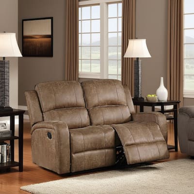 Charles Manual Recliner Loveseat, Chestnut Brown Faux Leather, 55 Inch