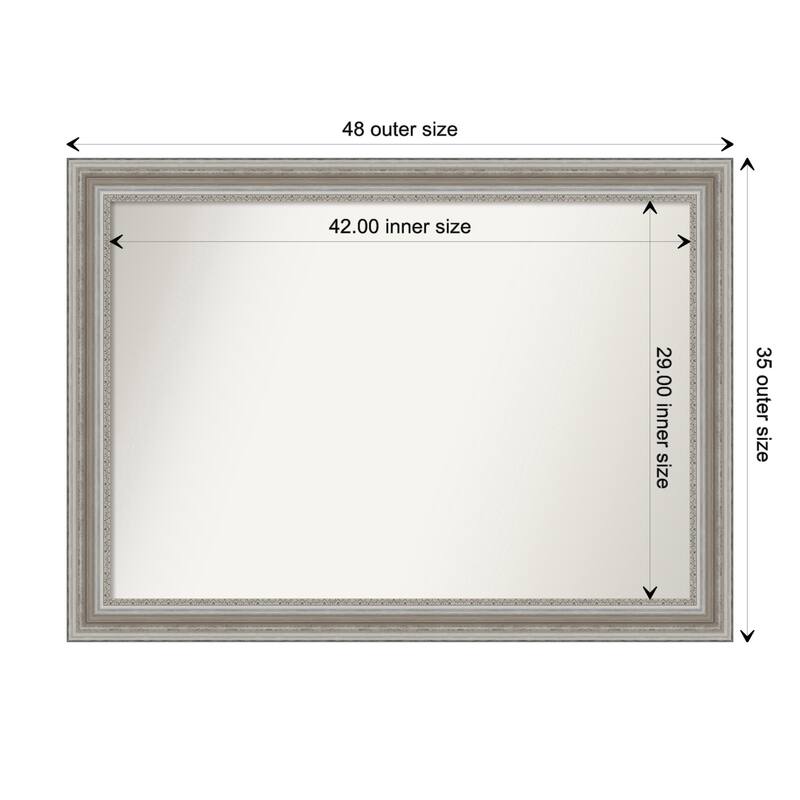 Parlor Silver Framed Non-Beveled Custom Wall Mirror, Bathroom Vanity Mirror - Outer Size: 47.5 x 34.5