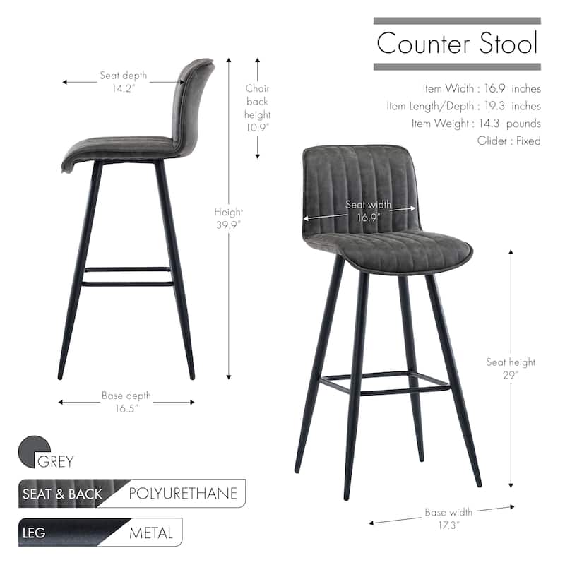 Porthos Home Jada Set Of 2 Counter Height Chairs, PU Leather, Armless