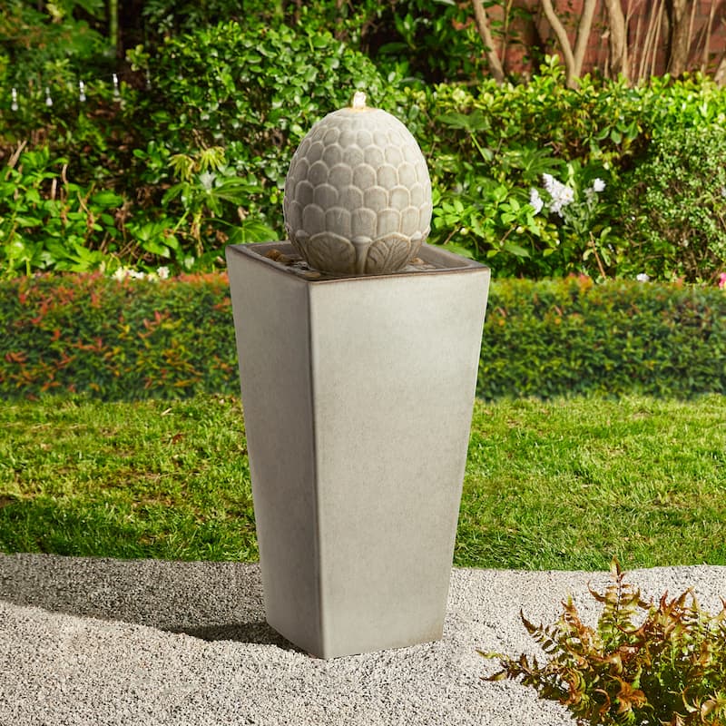 36"H Oversized Artichoke Pedestal LED Ceramic Fountain by Glitzhome - Off-White