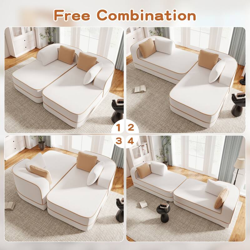 GDF Studio - Greenbrier 77.2" Modern Teddy Upholstered Boneless Sleeper Sofa with Double Chaises, and Contrast Color Design