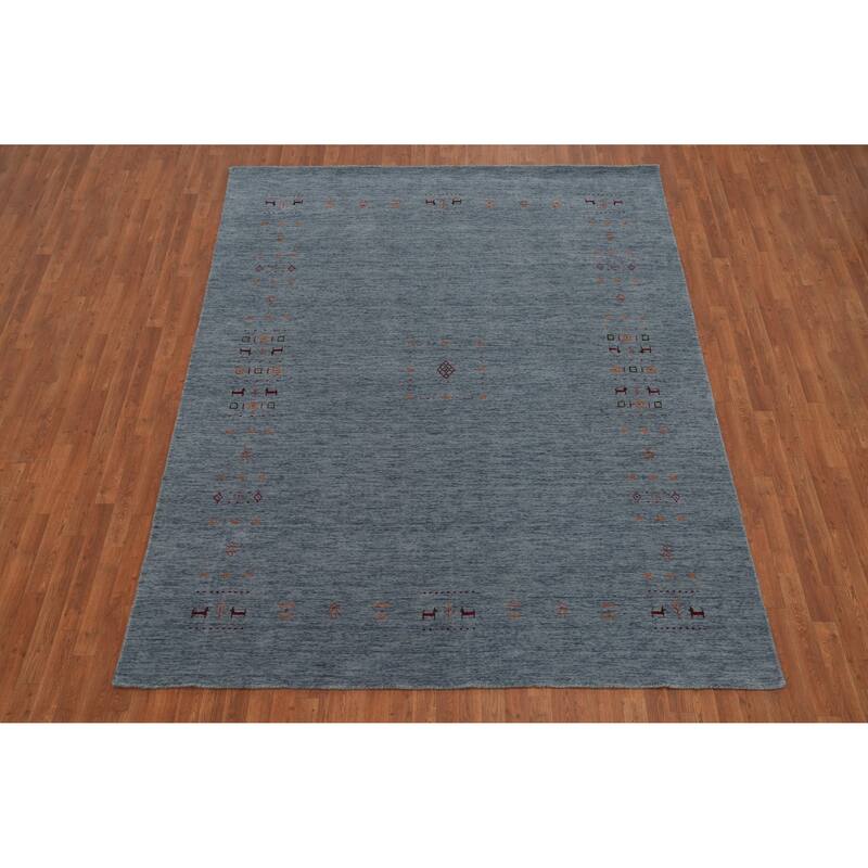 Hand Knotted Oriental 100% Wool Carpet Tribal Animal Pictorial Navy Blue & Blues Gabbeh Area Rug - 9' 10'' X 7' 11''