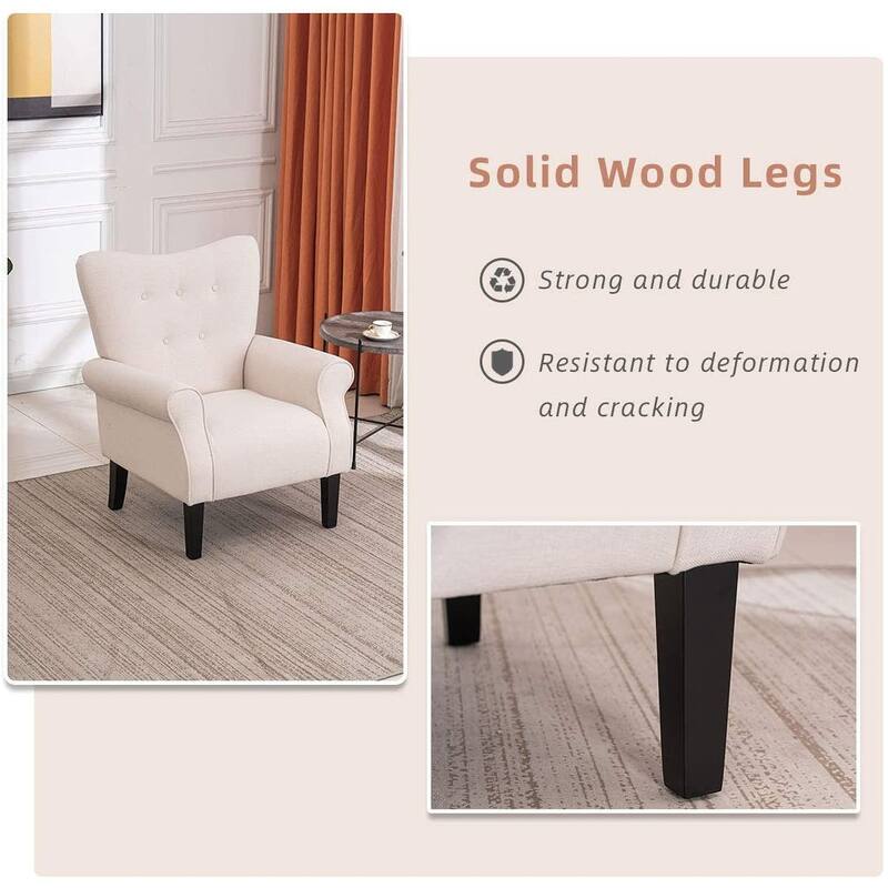 Erommy Wing back Arm Chair, Upholstered Fabric High Back Chair with Wood Legs