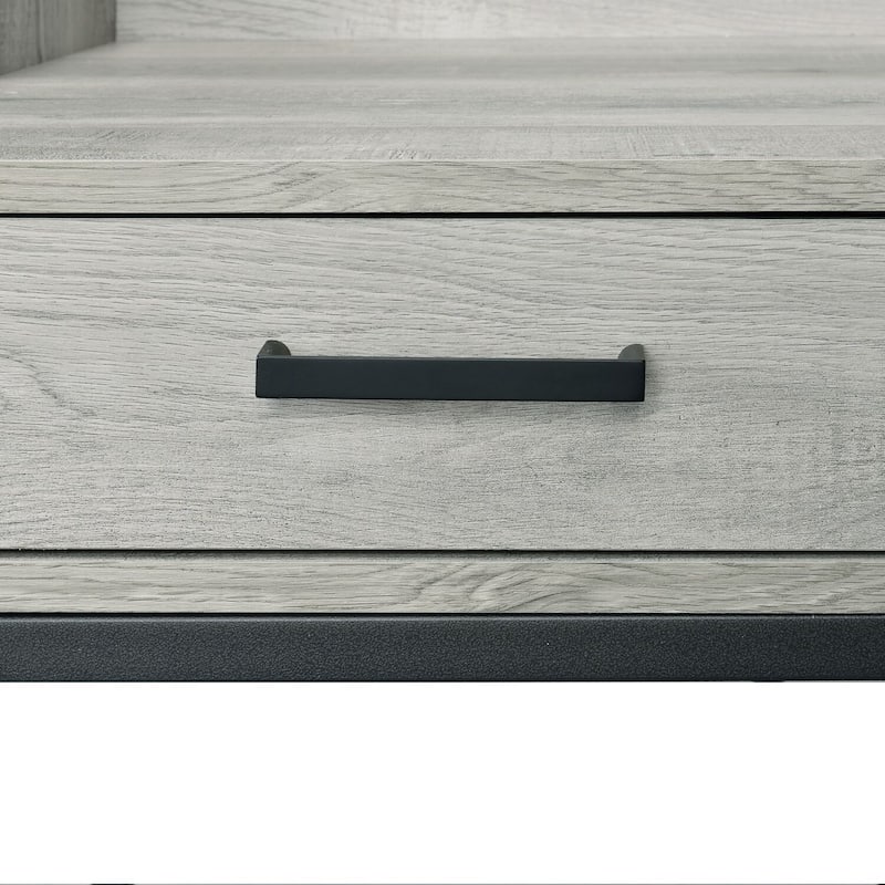 Mountain Lodge Desk Grey - Home Office Writing Table with Storage & Power Outlet
