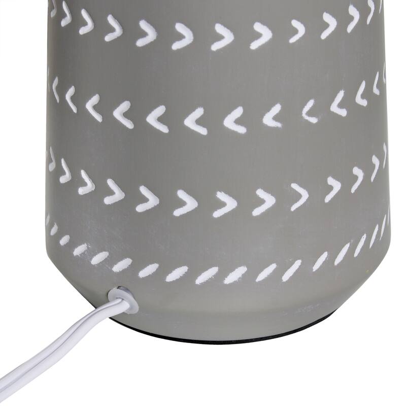 Tribal Style Hand Painted Ceramic Table Lamp with Drum Shade - 17" - Gray