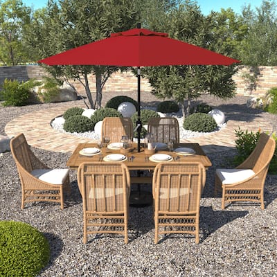 California Umbrella 9-foot Round Crank Lift, Push ButtonTilt, Black Frame Finish, Aluminum Patio Umbrella with Sunbrella Fabric