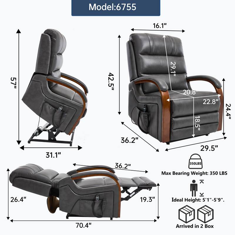 Dual Motor Power Lift Recliner with Heat Massage and Solid Wood Armrests
