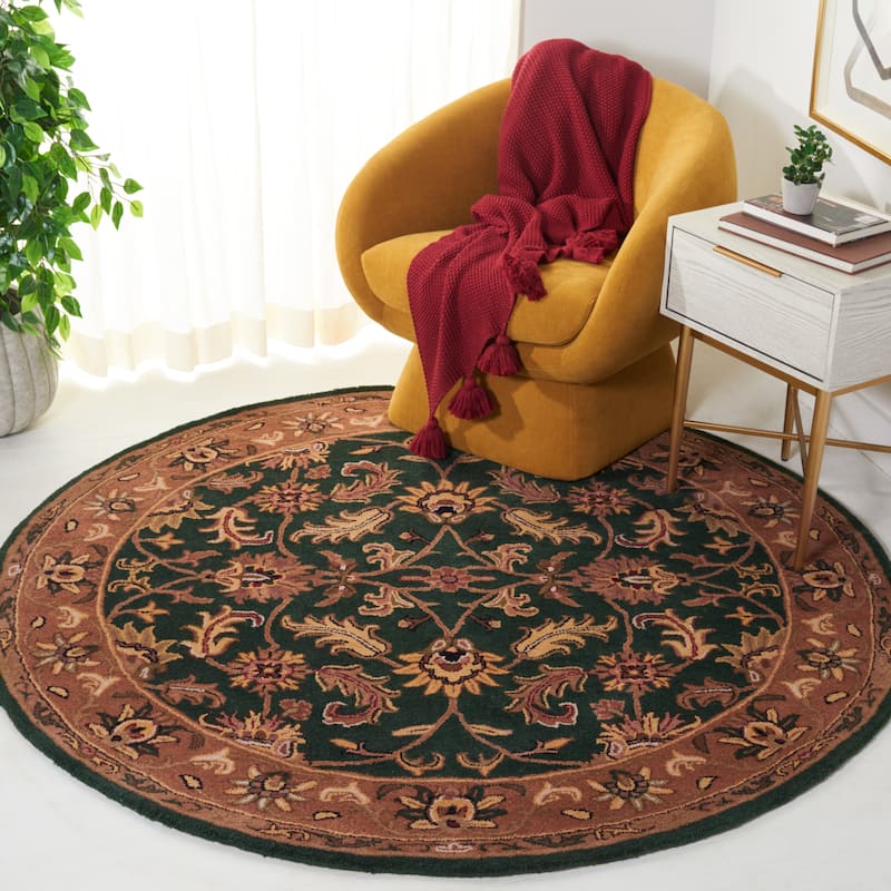 SAFAVIEH Handmade Heritage Lion Traditional Oriental Wool Rug - 4' Round - Dark Green/Gold