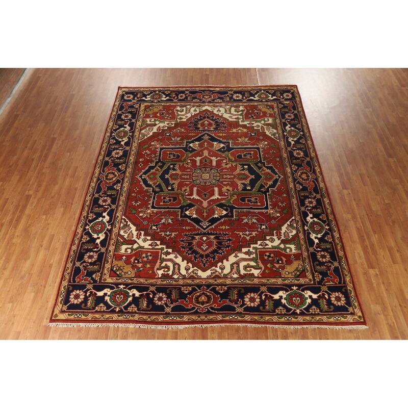 Hand Knotted Oriental 100% Wool Carpet Traditional Medallion Oranges & Rust Heriz (serapi) Area Rug - 11' 10'' X 8' 11''