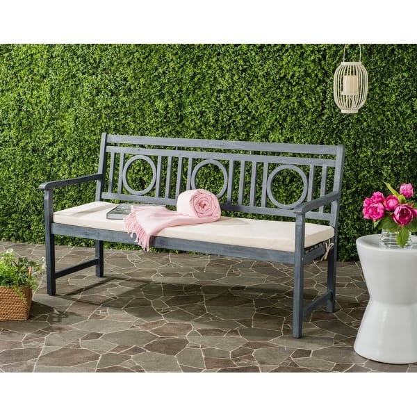 slide 2 of 8, SAFAVIEH Outdoor Living Montclair Ash Grey/ Beige 3 Seat Bench - 23.4" x 60.6" x 34.7" Ash Grey/Beige