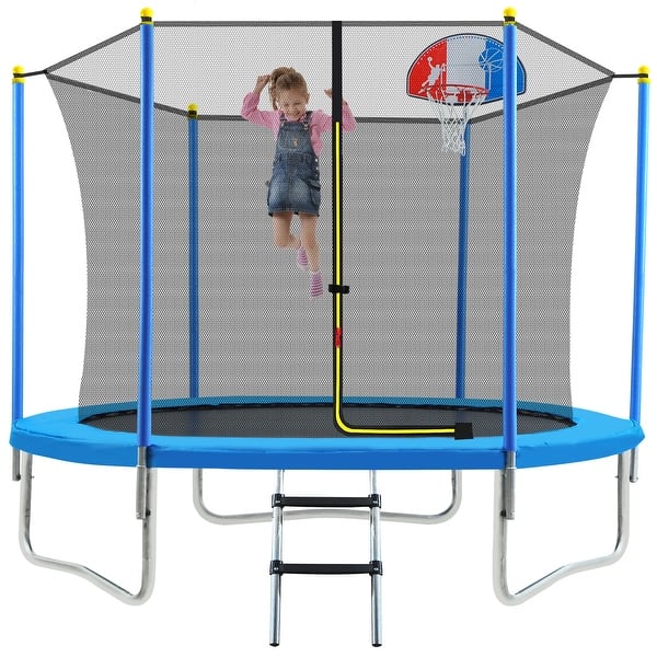 slide 1 of 19, 8FT Trampoline for Kids with Safety Enclosure Net 7' - 9'