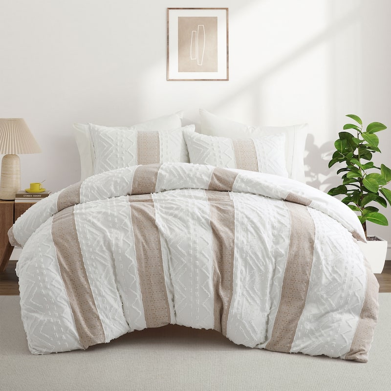 3-Piece Textured Stripe Geometric Oversized Stylish Duvet Cover Set - King - Geometric