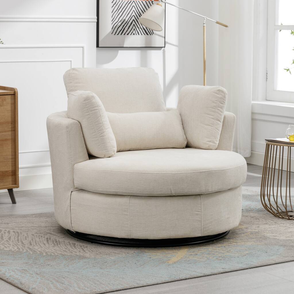 Chenille Fabric Swivel Barrel Accent Chairs with 360° Rotation and Pillows for home