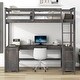 preview thumbnail 3 of 15, Antique Brown Twin Size Solid Wood Loft Bed with Desk, Blackboard & Drawers
