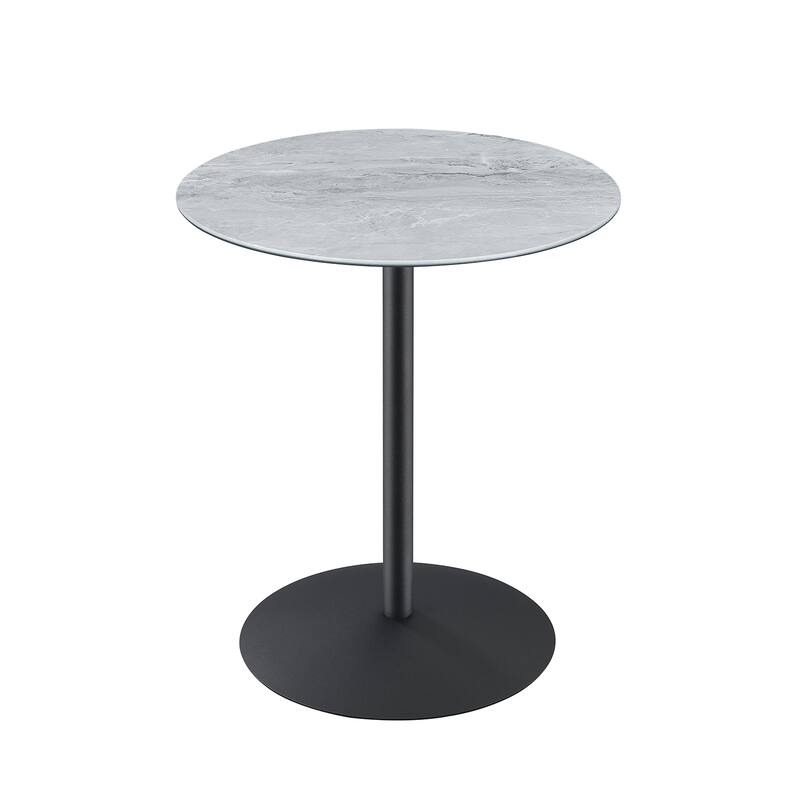 Round End Table with Metal Base - Gray