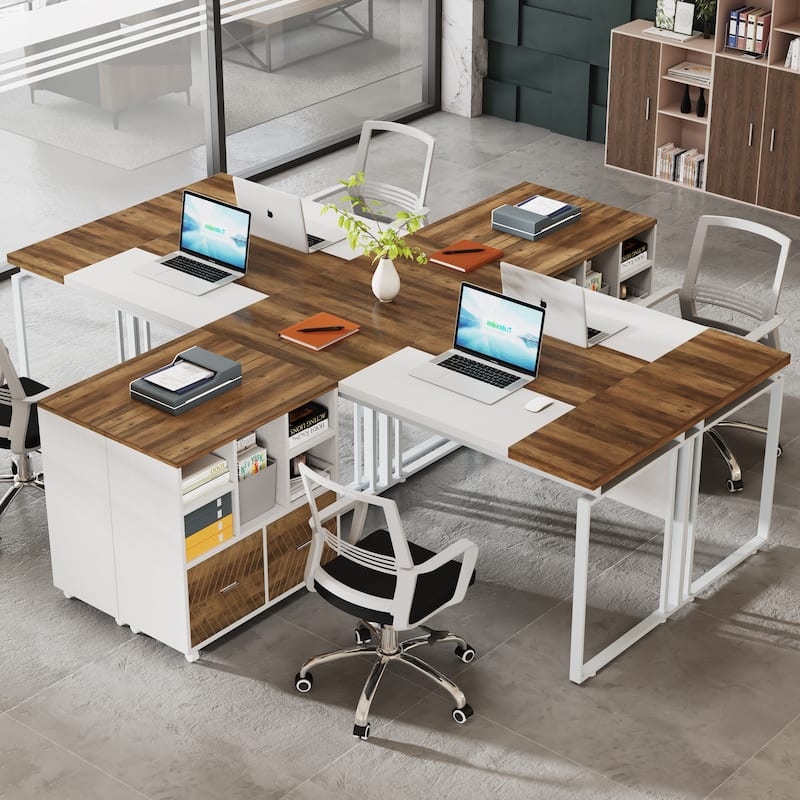 63" L-Shaped Computer Desk Executive Desks with Reversible File Cabinet and Storage Drawers for Home Office