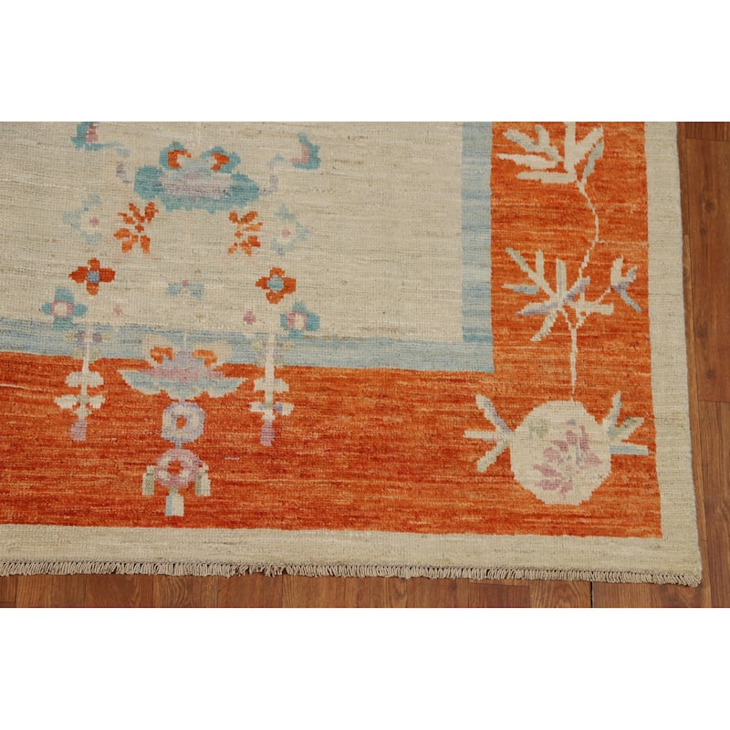 Vegetable Dye Floral Art Deco Turkish Area Rug Handmade Wool Carpet - 6'10"x 9'11"