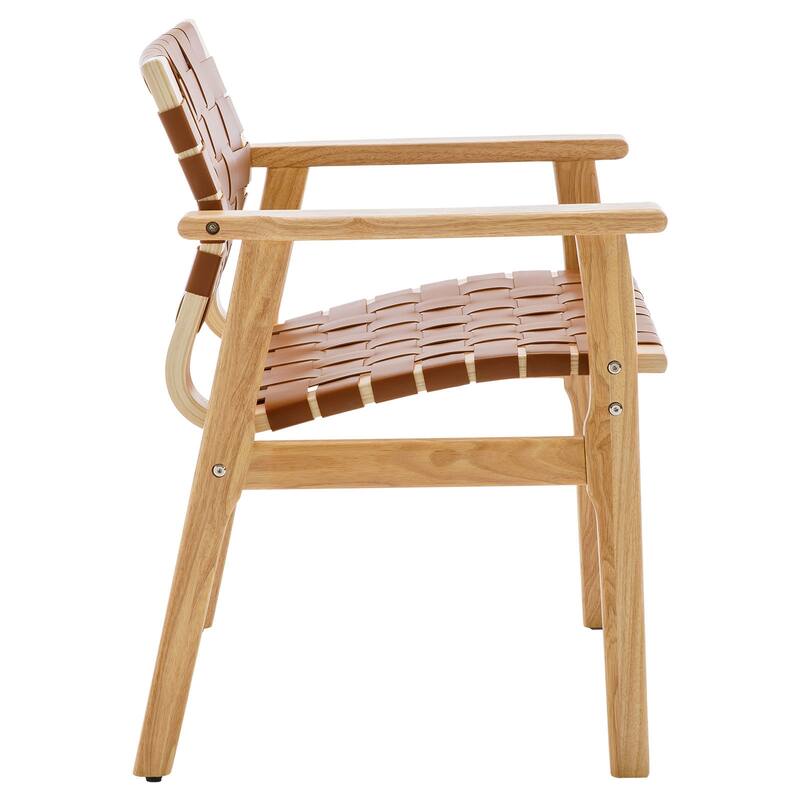 Woven Leather Dining Chairs with Solid Wood Frame - 29.7"H x 21.7"W x 22.8"D