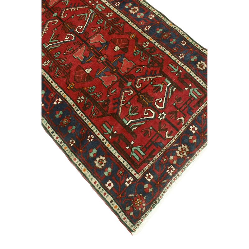 Fine Vintage Distressed Ramazan Red/Navy Runner - 3'3" x 9'6"