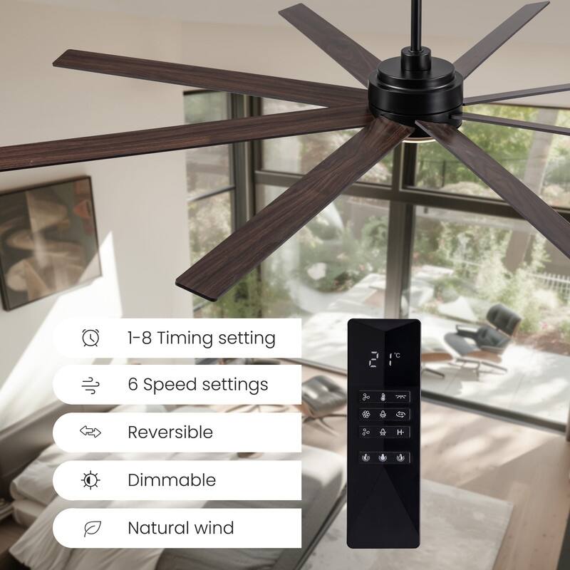 84" Ceiling Fan with Light Black Indoor/Outdoor Ceiling Fan for Living Room Large Dimmable Ceiling Fan with Remote APP Control