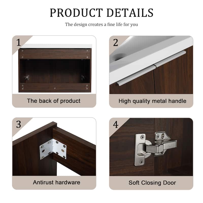 BNK 24"/30"/36" Single Sink Bathroom Vanity with Soft Close Door, Modern Floating Vanity