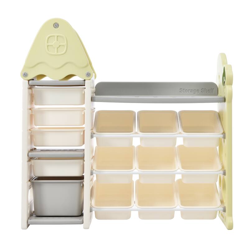 Kids Toy Storage Organizer with 14 Bins, Nursery Organizer Cabinet Unit with HDPE Shelf and Bins for Bedroom, Living Room