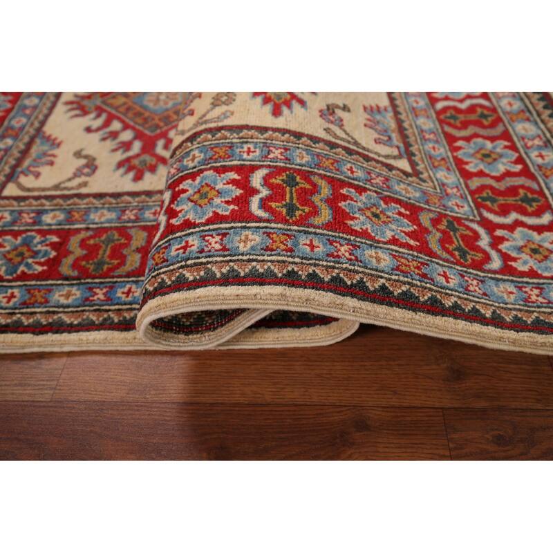 Traditional Kazak Oriental Foyer Rug Handmade Beige Wool Carpet - 3'3" x 4'11"
