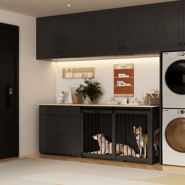 Storage Sideboard with Pet House Modern Home Essential in Black/White