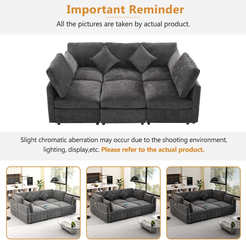 86.6" U-Shaped Sectional Sofa with USB Ports - Modular Sofa Bed with Movable Ottoman for Living Room