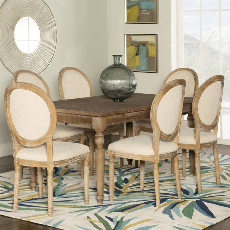 Linon Daphne Natural Brown Elm Wood/ Linen Oval Back Chair (Set of 2)