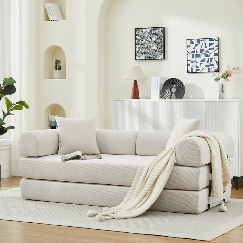 Folding Upholstered Sofa Bed, 78.5" Convertible Sleeper Sofa Bed with 2 Pillows, Fold Out Loveseat Couch, Futon Couch