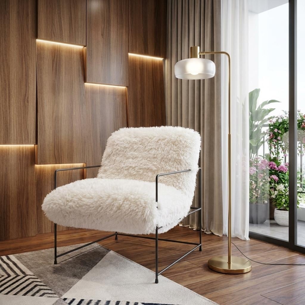 HomeRoots 30" White And Black Sherpa And Upholstered Arm Chair - 30.00 in. x 33.50 in. x 34.00 in.