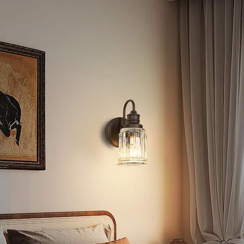 1 Light wall lighting oil-rubbed bronze bathroom sconces glass, metal wall light fixture