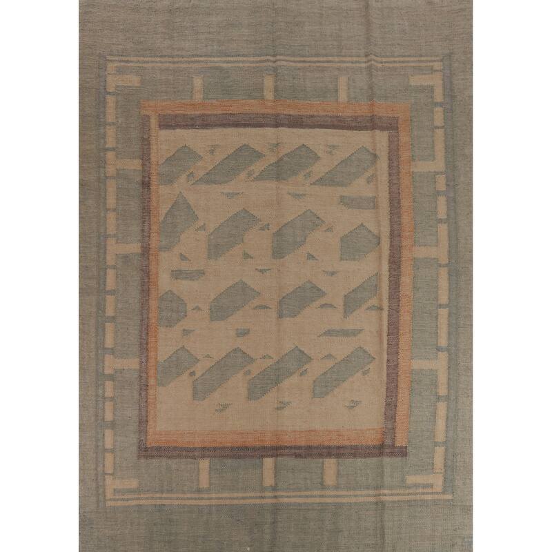Hand Woven Oriental 100% Jute Carpet Southwestern Modern Beige & Ivories Kilim Area Rug - 11' 4'' X 9' 3''