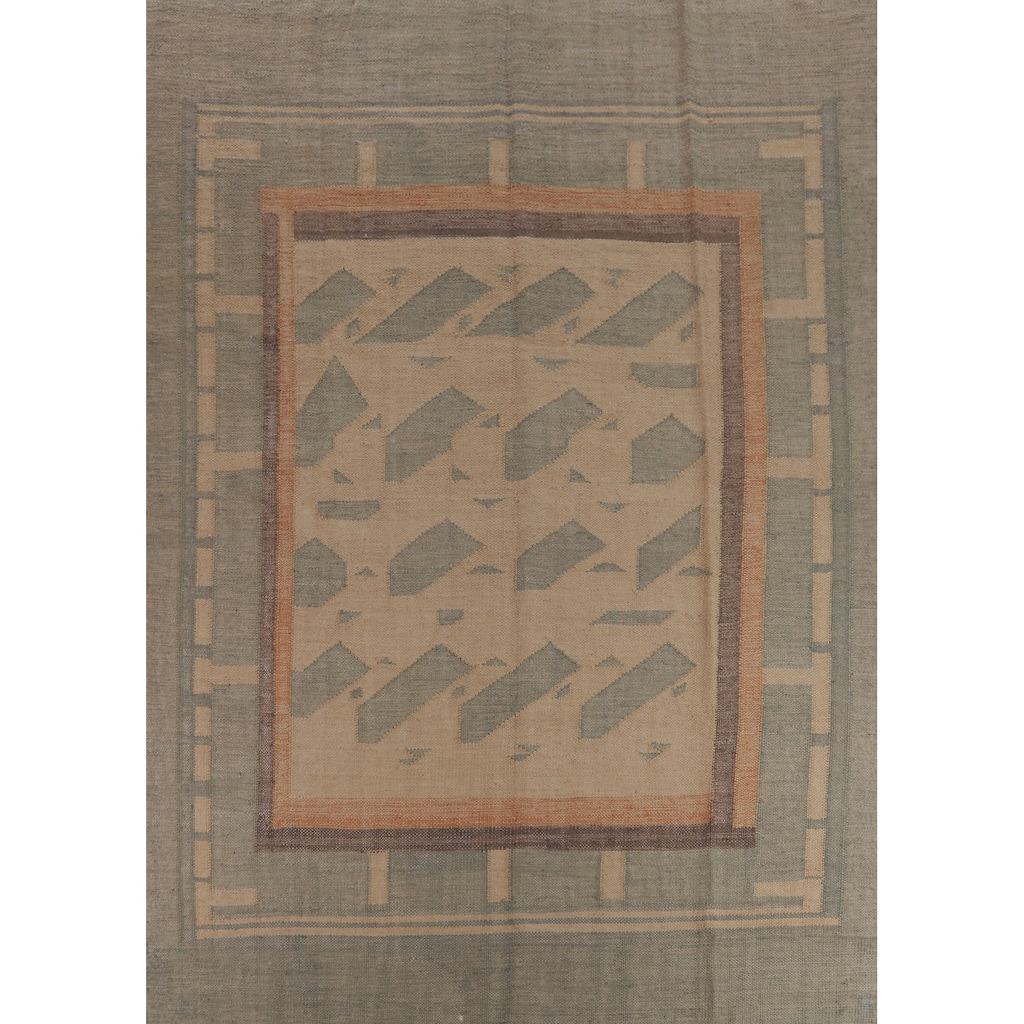 Hand Woven Oriental 100% Jute Carpet Southwestern Modern Beige & Ivories Kilim Area Rug - 11' 4'' X 9' 3''